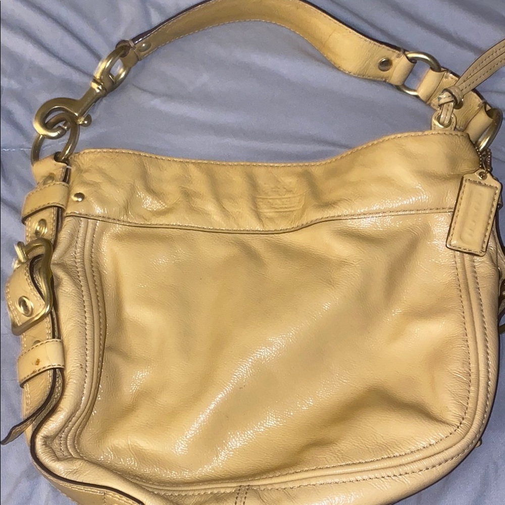 Coach Tan Leather Shoulder Bag with Gold-Tone Hardware